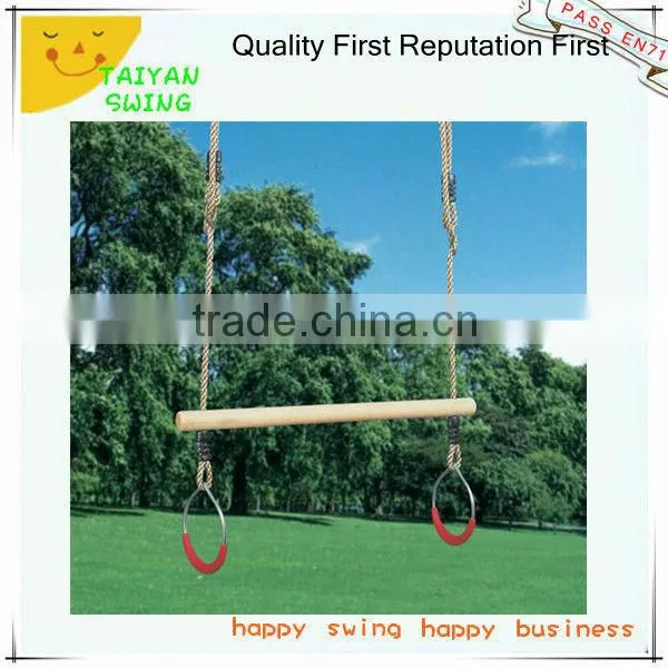 Wooden Trapeze Bar Swing With Rings