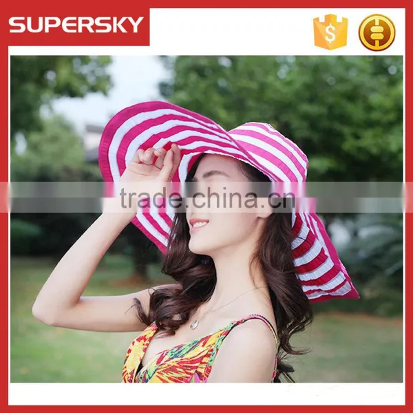 K-113 Stripe Wide Large Brim Sun Hat Summer Beach Women Ladies Floppy Bohemia Straw Hat photo-2