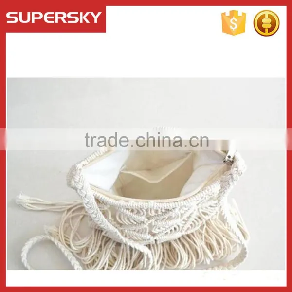 B903 Handmade Crochet Tassel White Single Shoulder Lady Bag Bohemia Beach Retro Tassel Female Bag photo-3