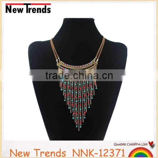 Fashion String and Strand Turquoise Beaded Tassel Chain Necklace Female photo-3