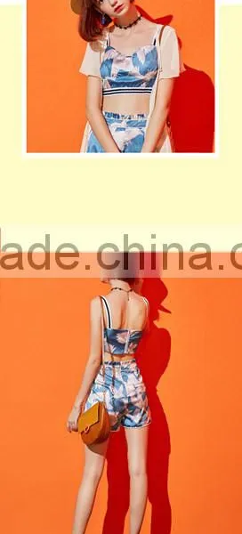 Fashion Women Summer Teen Girls Casual Going Out Printed Sexy Tank Top Pants Beach Shorts Suit for Lady photo-3