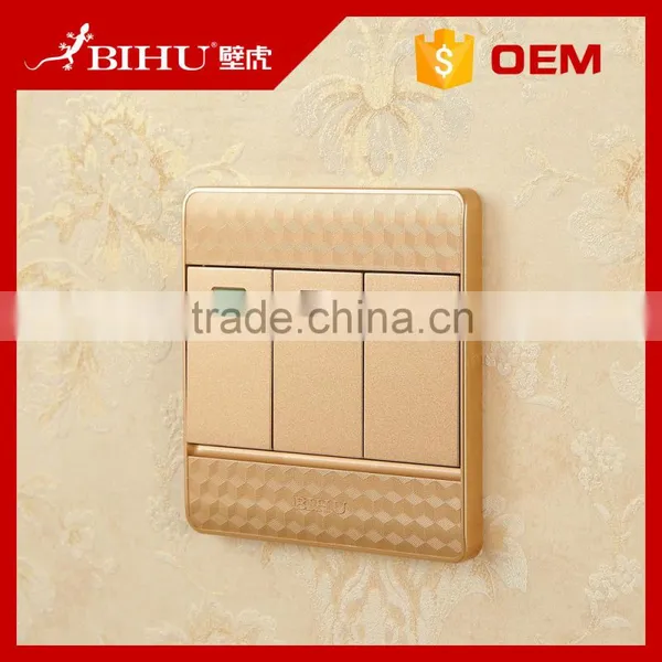 Famous Brand BIHU Golden Color PC Material 3 Gang 2 Way Light Switch for Sale photo-2