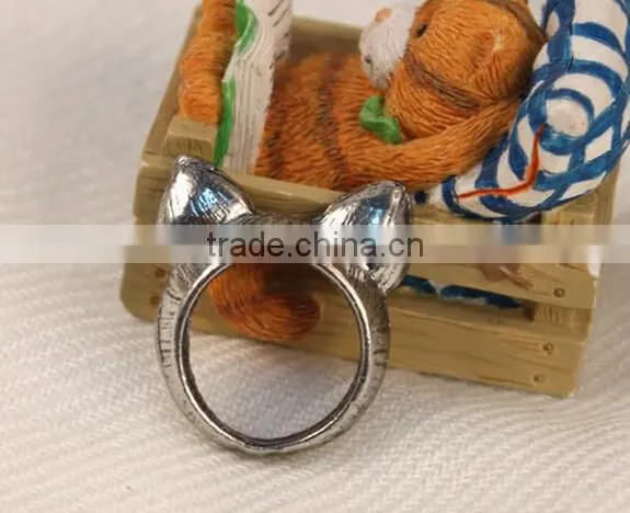 Antique Vintage Bronze Style Kawaii Kitty Cat Ear Metal Costume Jewellery Ring photo-5