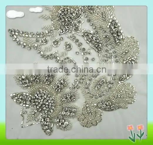 2015 Newest Sew on Tulle Flower Applique With Rhinestone photo-4