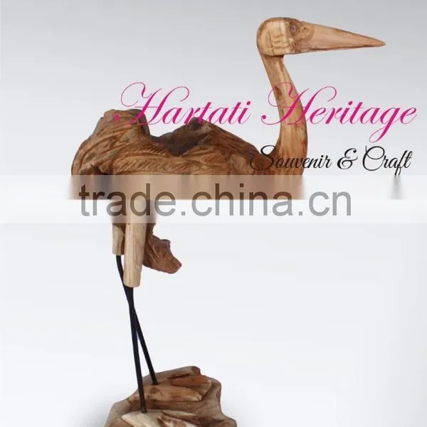 Teak Wood Standing Stork Animal Series Home Decoration