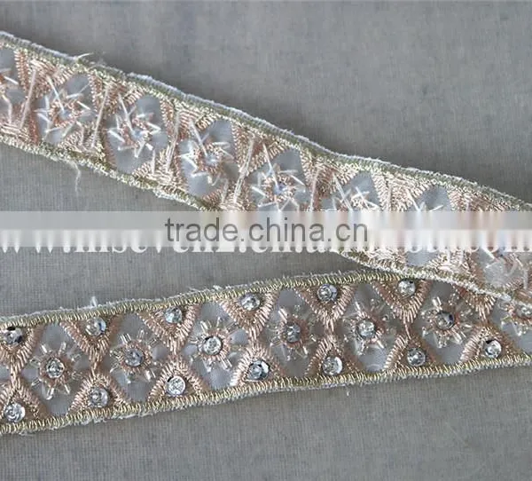 2.5cm Beaded Organza Embroidery Lace Trim With Cup Sequins in Rose Gold photo-3