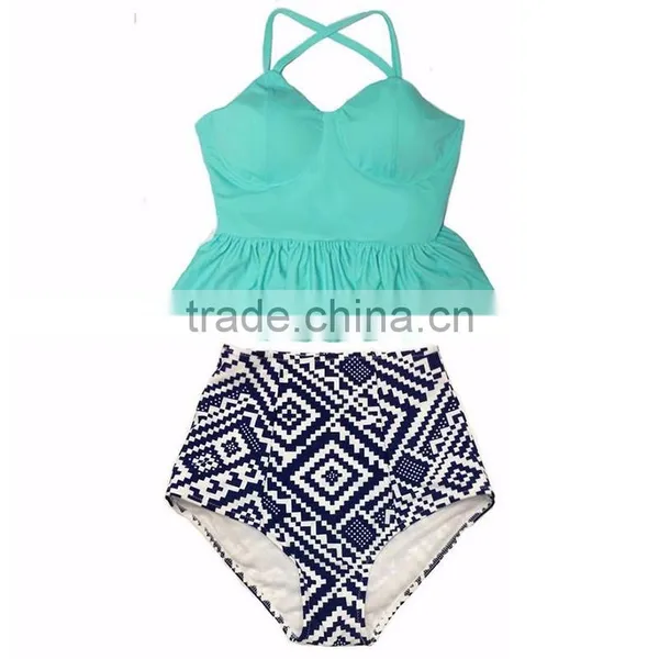 New Fashion Hot Selling Swimsuit With Small Flounce Top Quality Mature Women High Waist Bikini photo-5