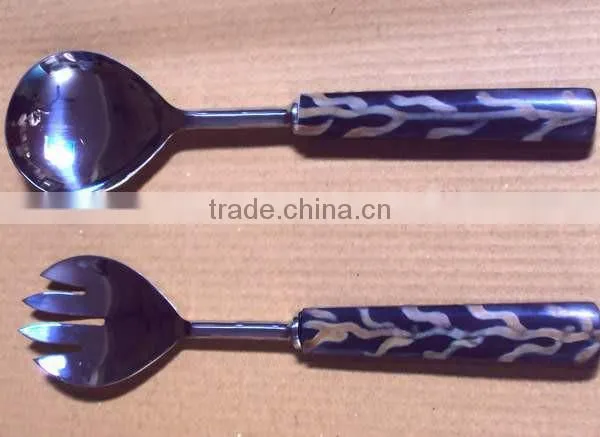 Buffalo Horn Handle Salad Serving Set of 2 photo-2
