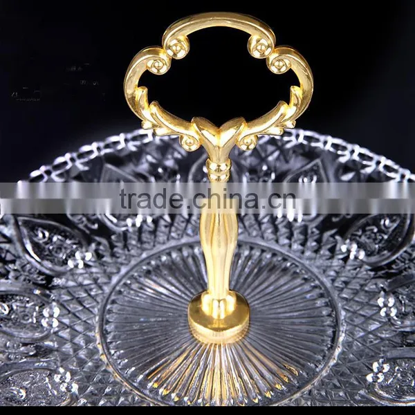 Transparent Glass Dishes Plate Set With Golden Metal Stand for Wedding photo-3