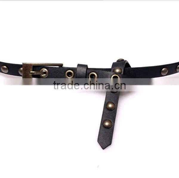 Wholesale Rivets Decorated Pin Buckle Sex Girl Thin PU Waist Belt Adjustable Eyelets Belts photo-5