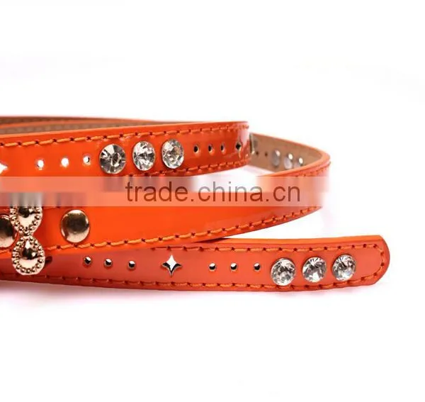 Fashion Rhinestone Decorated Pin Buckle Sex Girl Thin Orange PU Waist Belt photo-5