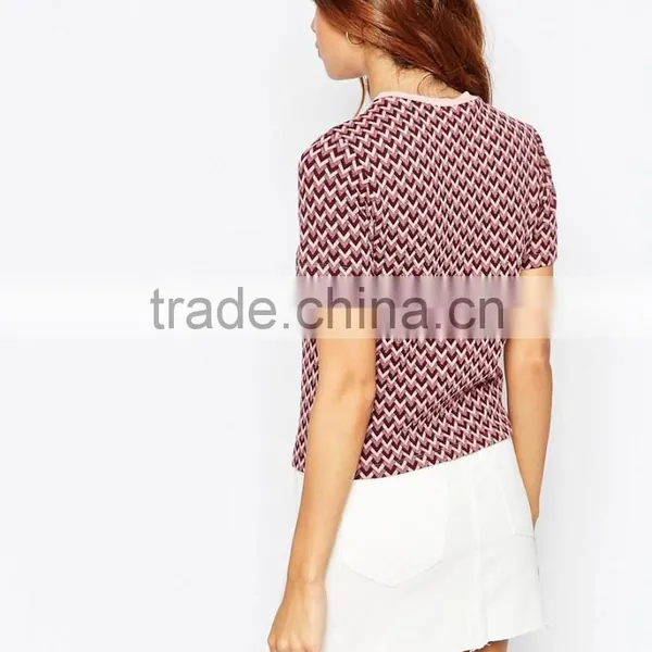 2015 New Fashionable Factory Round Neckline Jacquard Top With Machine Washable photo-3