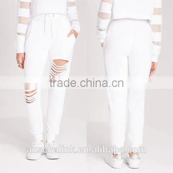 OEM Service Fashion Cheap White Ripped Front Jogger Pants photo-6