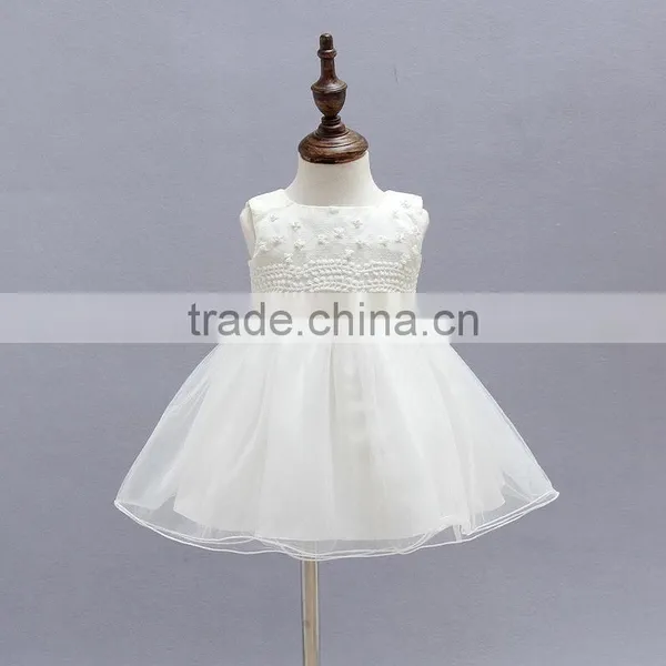 Latest Design Hot Sale Summer Dress 2017 Wholesale Silk Baby Clothing Kids White Short Sleeve Baby Girl Floral Tutu Dress photo-4