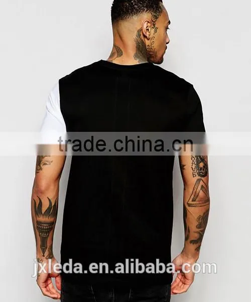 Fashion Men Cut & Sew Square Panel Round Collar Short Sleeve Plain T-shirt Wholesale Custom Factories photo-2