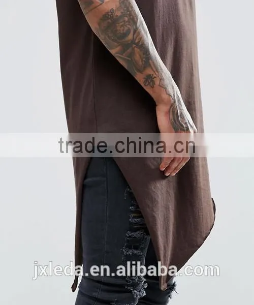 Hip Hop Fashion Men Longline Cap Sleeve Asymmetric Hem Blank T-shirts Wholesale photo-3