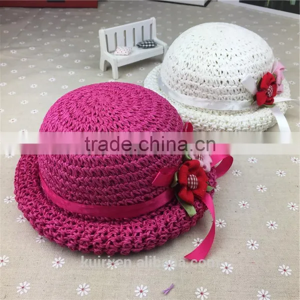 2017 Summer New Design Kids Straw /sunhat Hat With Handmade Flowers Mz-256 photo-2