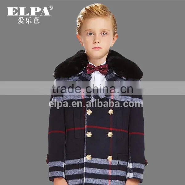 ELPA Handsome Kids Coat Rabbit Hair Fur Collar Winter Warm Wool Overcoat
