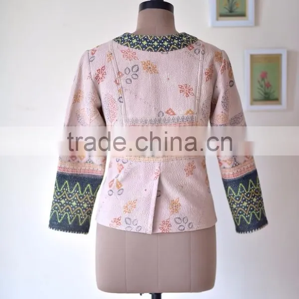 Handmade Boho Jacket With Embroidery, Made of Kantha Fabric ~ Large photo-4