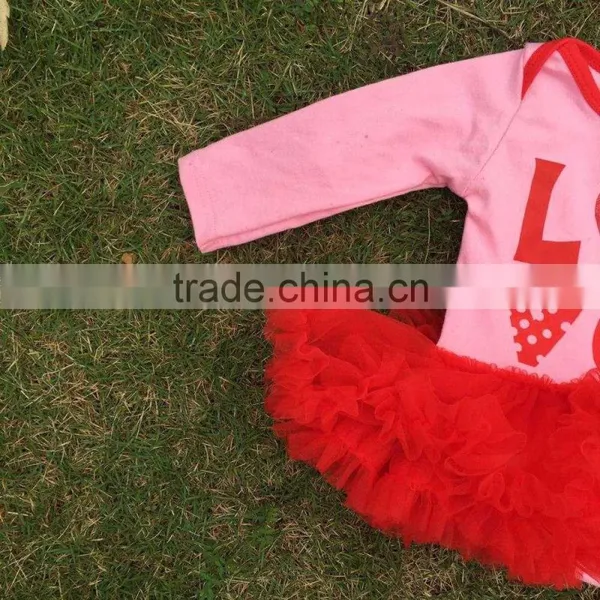 2016 Valentine's Day Design Baby Girls Romper Ruffle Dress Clothes Pink Red"Love" Cute Baby Kids Clothes With Matching Headband photo-2