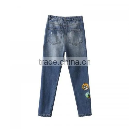 Women Jeans Different Size for Choice Girls Printed Washed Patchwork Blue Trousers photo-4