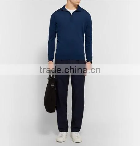 Customed Manufacturing Zipper-Up Navy Blue Sweater Men Pullover Sweater photo-6