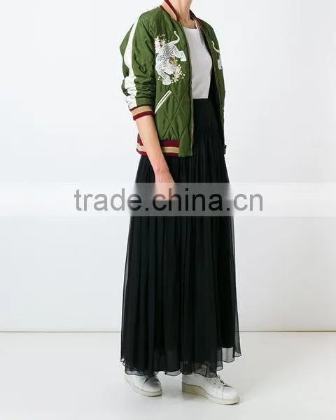 Custom Women 100% Silk Black Pleated Skirts,Fashion Summer Clothes Silk Pleated Skirts For Women photo-3