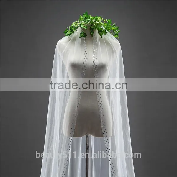 2017 Wholesale Wholesale White Wedding Lace Bridal Veils Long Tulle Veils HL01 photo-5