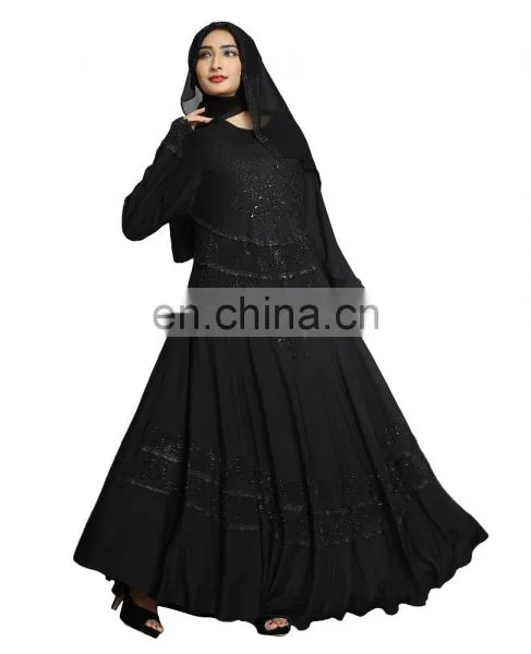 Women's 2017 Umbrella Style Burkha Abaya With Black Diamond Stone Work And Chiffon Scarf (Islamic Wear photo-5