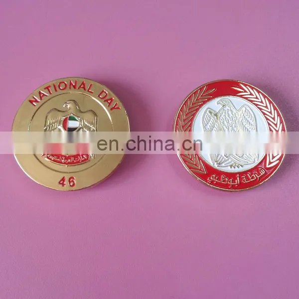 Round Shape Customized UAE Falcon Image Promotional Gifts Metal Badge Pin for 46th UAE National Day