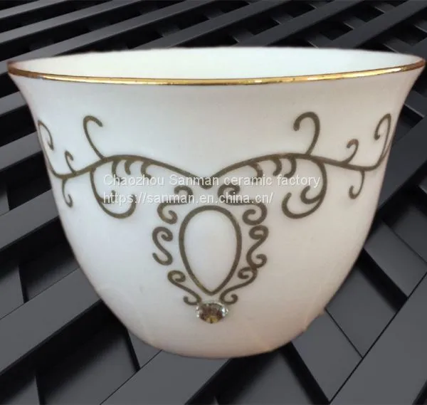New Design Good Sale Windown Gift Box Ceramics Arabic White Gold Cawa Cup