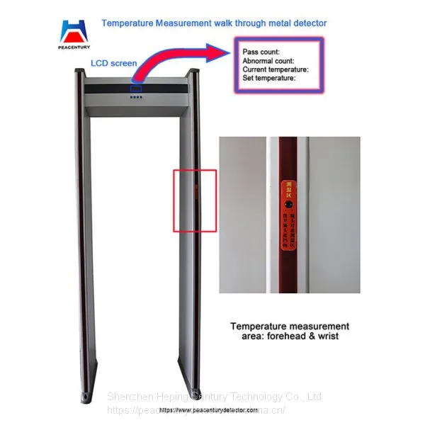 Temperature measurement walk through metal detector against Corona Virus