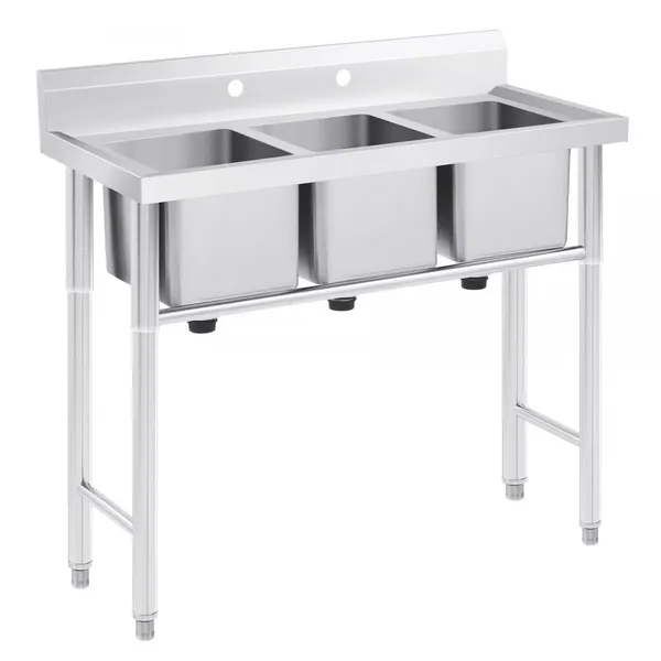 Stainless Steel Three-bowl Commercial Sink, Multi-purpose Sink for Kitchen Worktops, Suitable for Restaurants, Bars, Home Laundry Rooms, Garages.