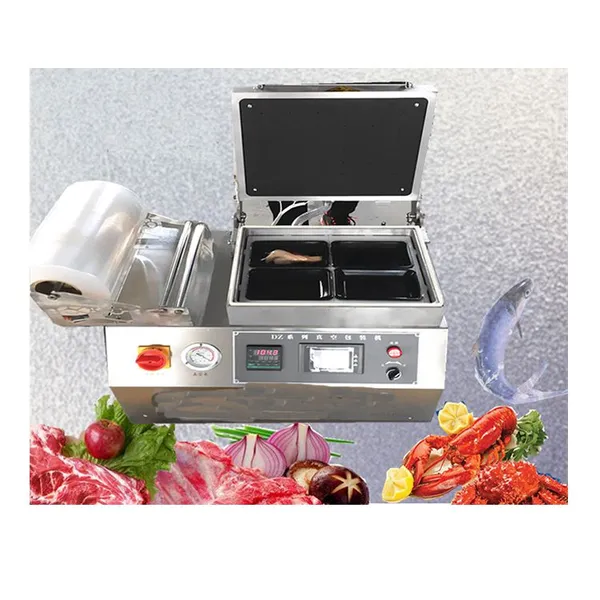 MO-QDMECH Haut-Vakuumverpackungsmaschine BZ028 220V Lebensmittel-Deckelverpacker für Fleisch, Fisch, Lachs, Shrimps, Steak, Würstchen, Meeresfrüchte