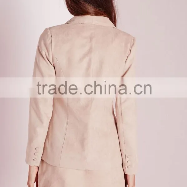 2015 Women Winter Nude Faux Suede Blazer photo-3