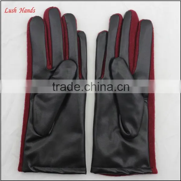 Ladies Simple Red Woolen and Beautiful Women PU Hand Gloves photo-4