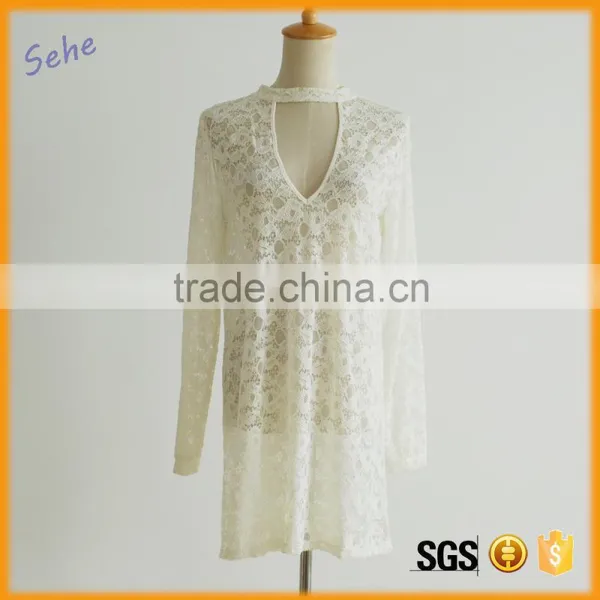 European Style V-neck Dress Lace Open Chest Dress for Women Sexy
