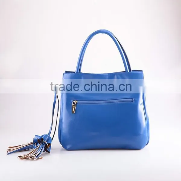 4083 Trendy Design Blue Plain Texture PU Three Compartment Combined Fashionable Ladies Latest Handbag photo-4