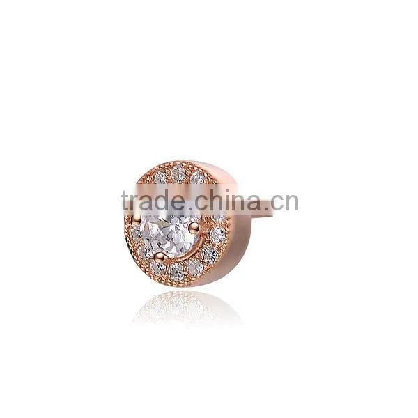 Sterling Silver Cubic Zirconia Brushed Rose-gold Round Stud Earrings photo-2