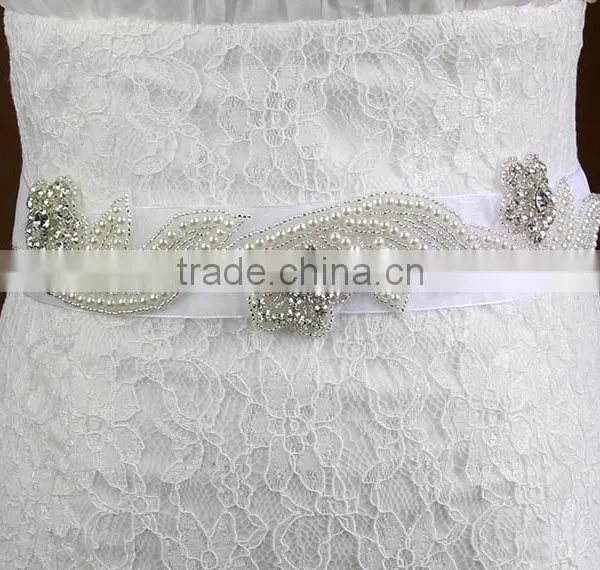 Wholesale Beaded Wedding Accessory Rhinestone Pearl Bridal Sash Jewelry Applique WA003 photo-4