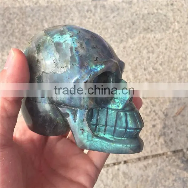 Natural Labradorite Skull Crystal Stone Angel Wings Ornaments photo-3