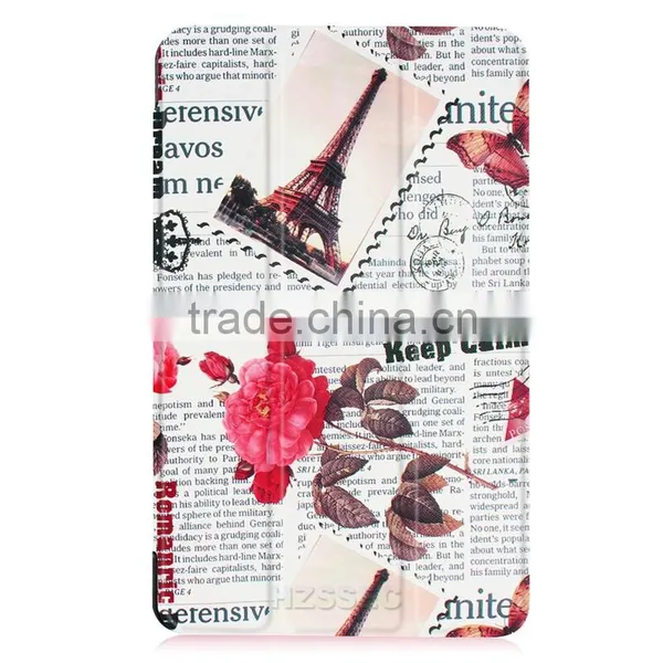 Three Folding Leather Case Paint Old Newspapaer Pattern Stand Tablet Case for Samsung Galaxy Tab E8.0 Protective Slim Hard Case photo-2