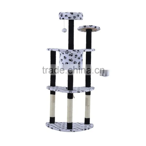 PawHut 60" Multilevel Cat Tree Condo - Beige/Brown Dots photo-2