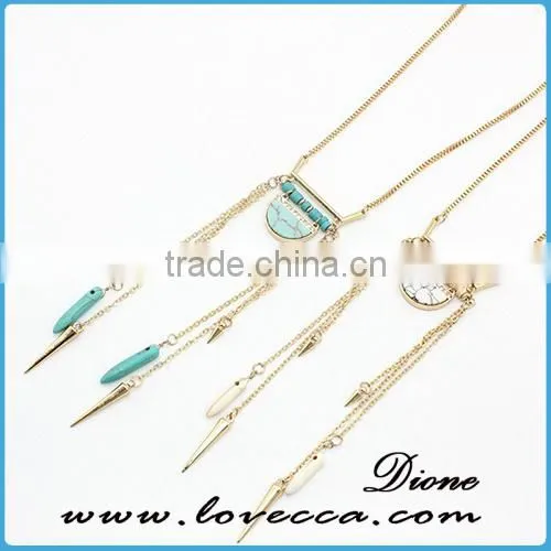 Wholesale Synthetic Gemstone Tassel Necklace With Long Gold Druzy Chain photo-6