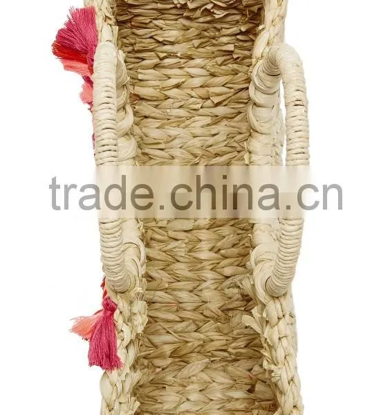 Red and Pink Tassels Pompom Vietnam Water Hyacinth Beach Bag photo-3