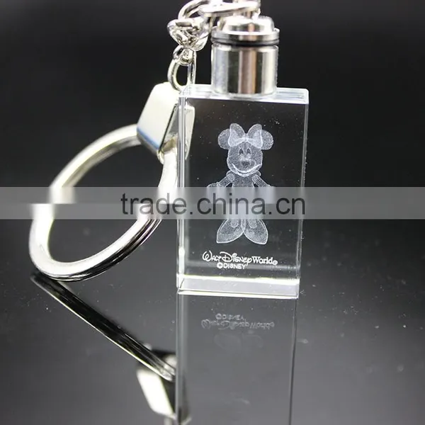 3D Laser Colorful Lighted Crystal Key Chains Key Ring With Metal Ring photo-2
