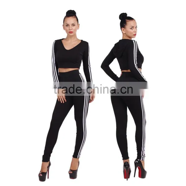Women Autumn Winter Sport Tracksuits New Cropped Suits Skinny Sweatsuits Hooded Tracksuits Sport Wear Running Set photo-3
