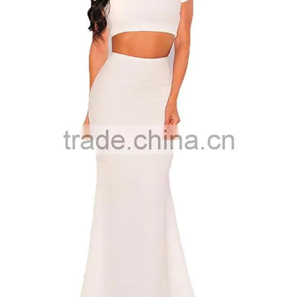 Pictures of Long Skirts and Tops for Women's Two Piece Off Shoulder Crop Top Maxi Mermaid Skirts Dress Set photo-5
