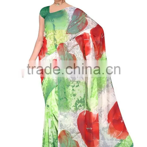 Flower Printed Designer Glamour Saree in Big Print Design photo-4
