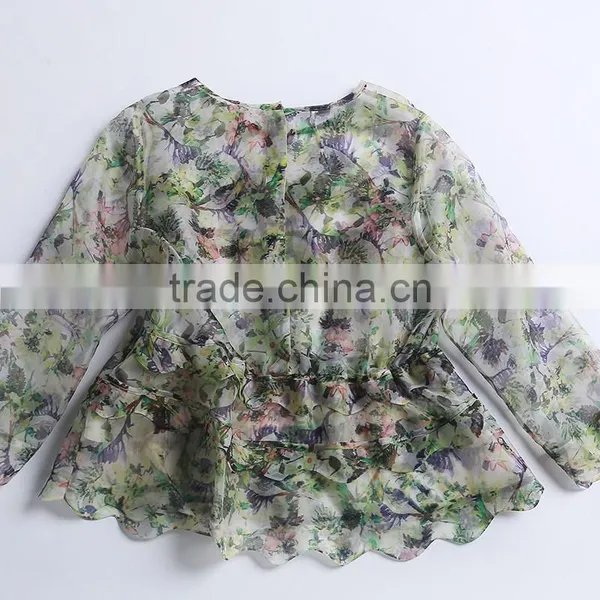 2015 HOYUGO Summer Organza Printed Sexy Blouses photo-4